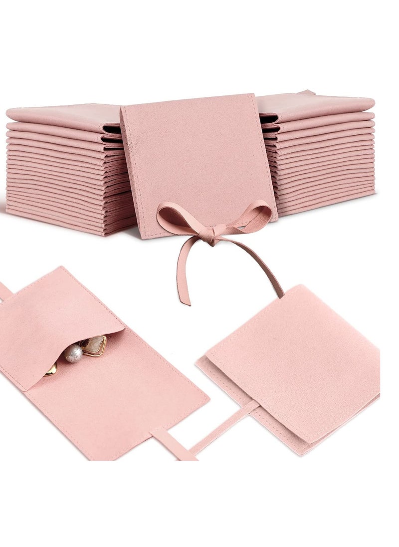 20Pcs Microfiber Jewelry Pouch 8 x 8 Cm, Jewelry Packaging Bag Luxury Small Jewelry Gift Bags Bow Tie Microfiber Bag for Bracelet Necklace Packaging, Envelope Style with Strings and Divider, Pink