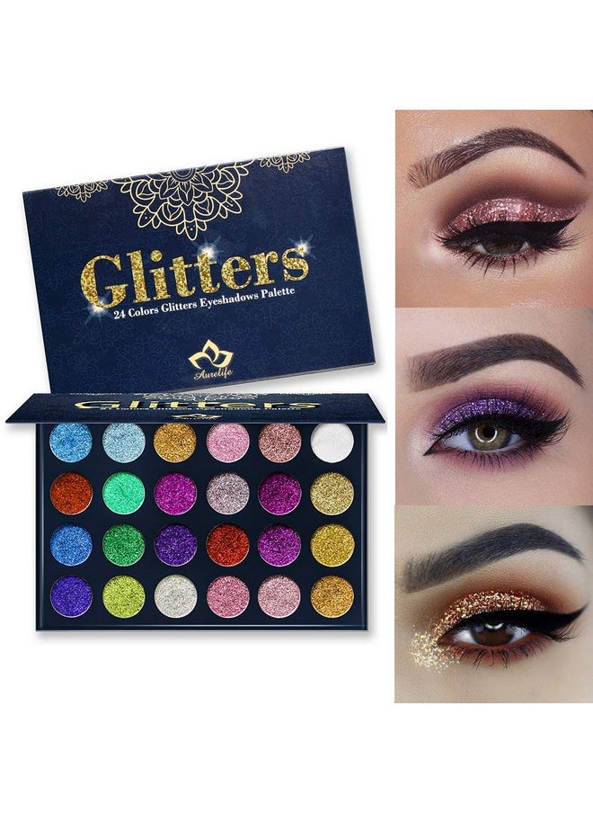 24 Color Pressed Glitter Eyeshadow Palette - Mineral Ultra Shimmer Makeup Palette Eye Shadow Powder Long Lasting Waterproof