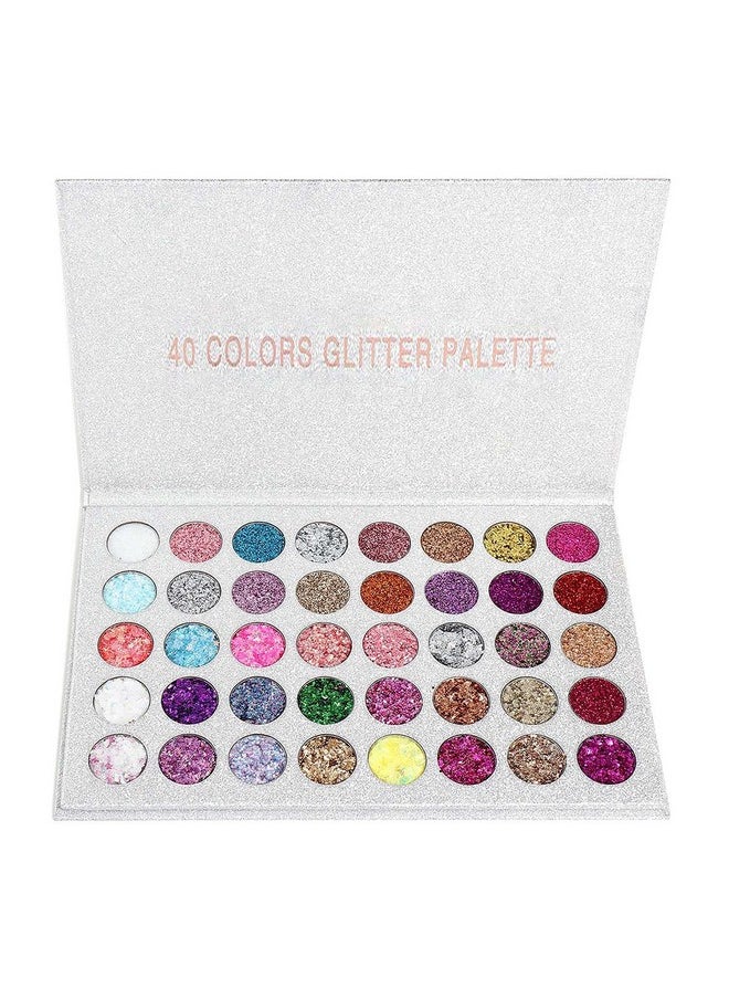 40 Colors Pressed Chunky Glitter Eyeshadow Palette, Self Adhesive Glue Gel Glitter Highly Pigmented Colourful Shimmer Glitter Eye Shadow Pallet For Women Girls Long Lasting Sparkle Makeup