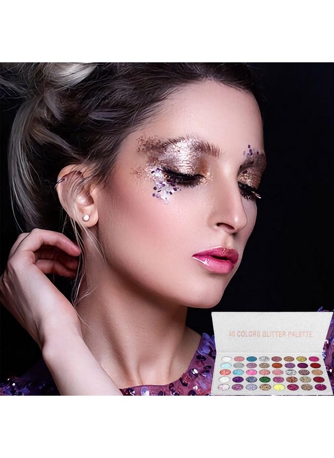 40 Colors Pressed Chunky Glitter Eyeshadow Palette, Self Adhesive Glue Gel Glitter Highly Pigmented Colourful Shimmer Glitter Eye Shadow Pallet For Women Girls Long Lasting Sparkle Makeup