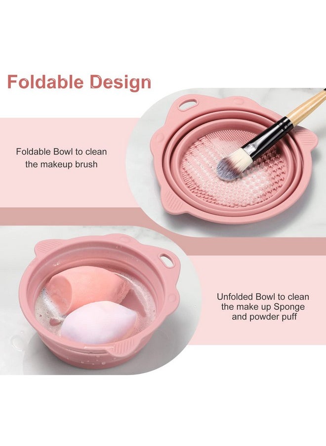 Silicone Makeup Brush Cleaner Bowl - Etercycle Portable Cleaning Tool For Brushes, Powder Puffs, And Sponges (Pink)