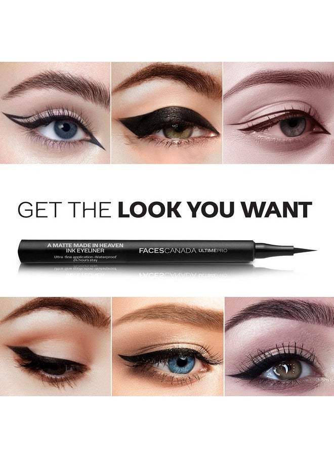 Faces Canada Ultime Pro A Matte Made In Heaven Ink Eyeliner - Black, 1.2 Ml | Felt Tip Pen Liner For Ultra Fine Application | 24 Hr Long Stay Formula | Waterproof, Smudgeproof & Transferproof