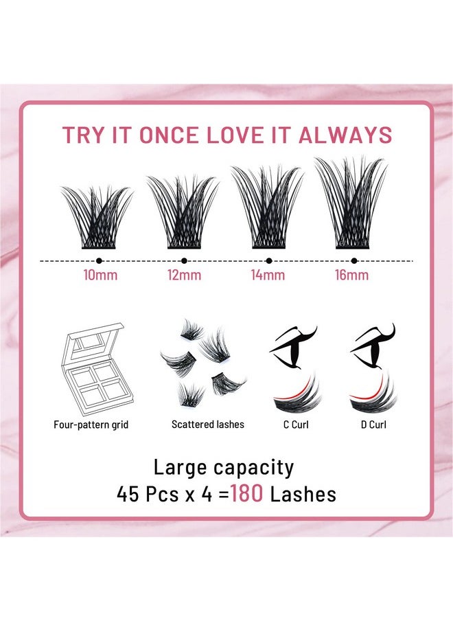 180 Pcs Cluster Lashes Diy Individual Fluffy Cluster Eyelash Extension Eyelash And Mirror 2 In 1 Easy To Apply At Home Lashes (Volume,D-10-16Mix)