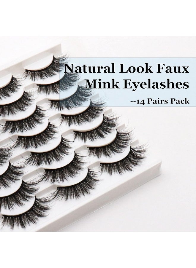 Eyelashes Natural Look Faux Mink Lashes Pack Handmade Fluffy False Eyelashes 14 Pairs Cat Eye Lashes (54)