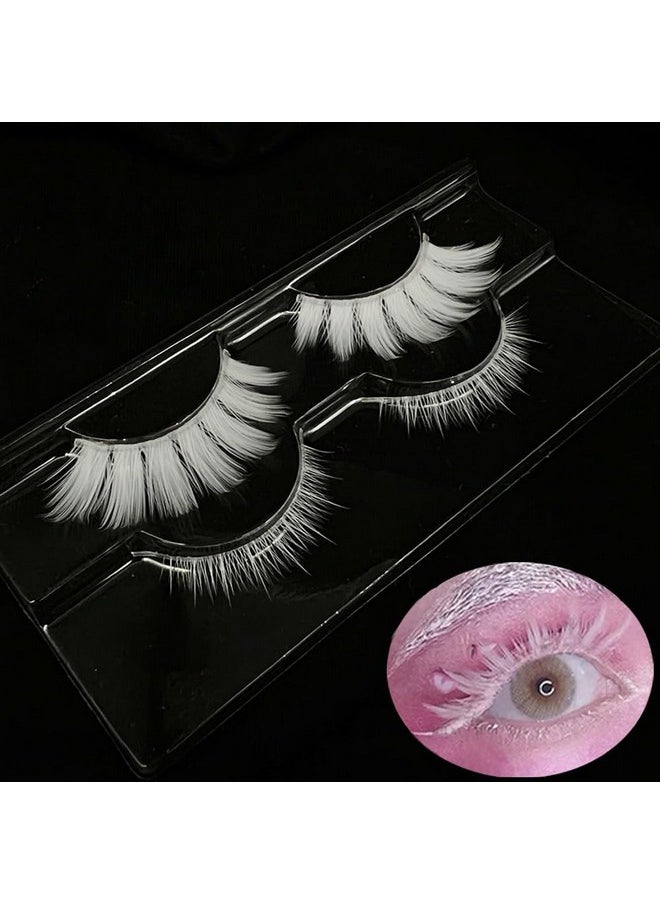 White Lashes With 2 In 1 False Eyelashes Comb Cosplay Lashes Halloween Easter Eye Lashes Extension Makeup Tools Upper Bottom Lashes Set White Eyelashes (Mq12Ud)