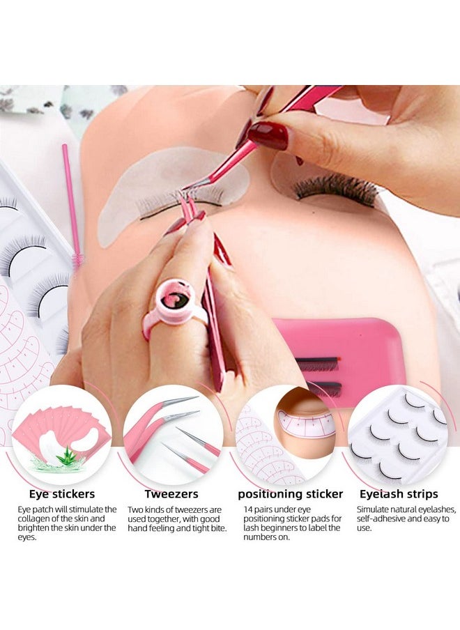 Lash Extension Kit Professional Eyelash Grafting Training Tools Mannequin Head Usb Fan Lash Shampoo 0.07D Curl Mix 8-15Mm Glue Practice Eyelash Strips Lash Mapping,Exercise Set For Beginner