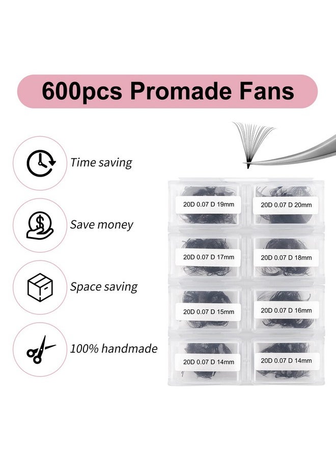 Tension Fadlash 20D Premade Fans Eyelash Extensions 600Pcs Pre Made Fans Lash Extensions Premade Lash Fans Volume Lash Extensions D Curl Eyelash Extension Premade Fans (20D-0.07D-14-20Mm)