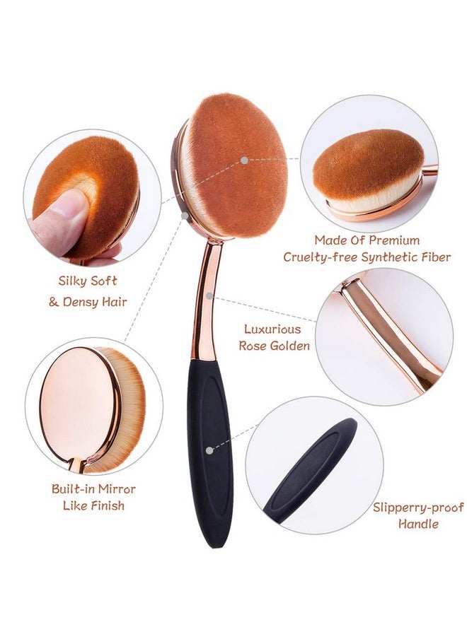 Large Rose Gold Foundation Contour Round Toothbrush Dust Free Oval Makeup Brushes With Blending Sponge Dustproof Cover Brush Egg Cleaner …