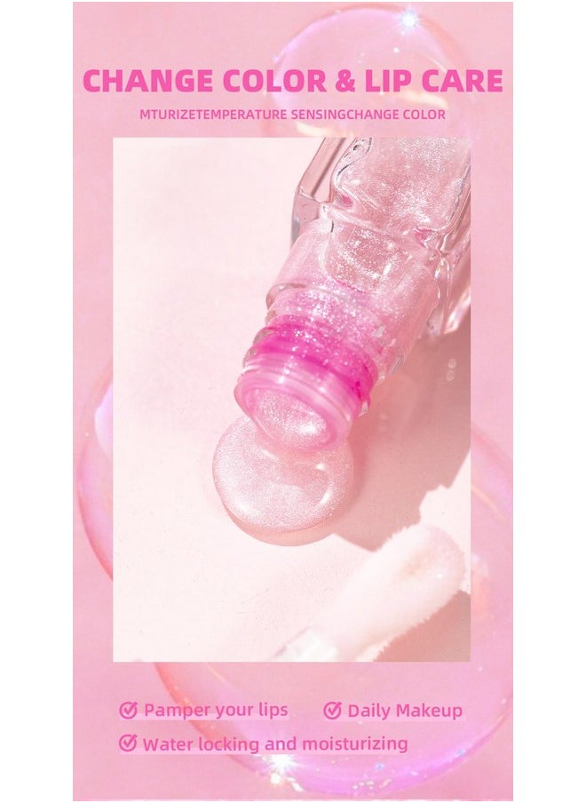 Cosmetics Color Changing Lip Oil V2, Magic Color Changing Lip Oil Cosmetics, Plumping Lip Oil Moisturizing Lip Gloss, Long Lasting Lip Glow Oil Non-Sticky Warm Change Glitter Lip Tint (Pack Of 1)
