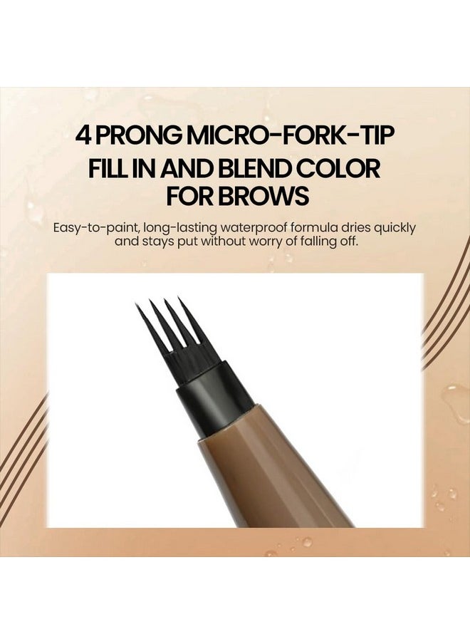 Suake 2Pcs Medium Dark Brown Microblading Eyebrow Contouring Pen Brow Pencil With Hair Like Strokes, 4 Tipped Precise Brow Pencil With Brush Micro-Fork Tips Applicator, Natural Looking Brows