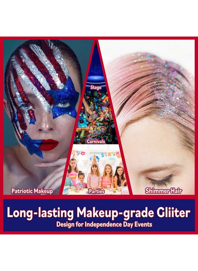 Chunky Body Glitter 4 Colors Cosmetic Patriotic Face Glitter Independence Day Hair Sequins Sparkle Veterans Day Eye Flakes 4Th Of July Accessories For Olympics Party Women Face Paint Makeup