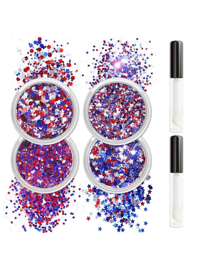 Chunky Body Glitter 4 Colors Cosmetic Patriotic Face Glitter Independence Day Hair Sequins Sparkle Veterans Day Eye Flakes 4Th Of July Accessories For Olympics Party Women Face Paint Makeup