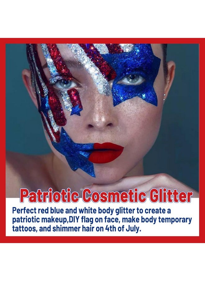 Chunky Body Glitter 4 Colors Cosmetic Patriotic Face Glitter Independence Day Hair Sequins Sparkle Veterans Day Eye Flakes 4Th Of July Accessories For Olympics Party Women Face Paint Makeup