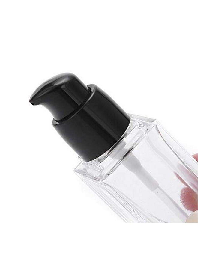 2Pcs 30Ml/1Oz Empty Clear Square Glass Emulsion Essence Bottle With Black Pump Head Cosmetic Foundation Travel Vials Containers Holder For Lotion Cleanser Essential Oils Liquids Body Cream