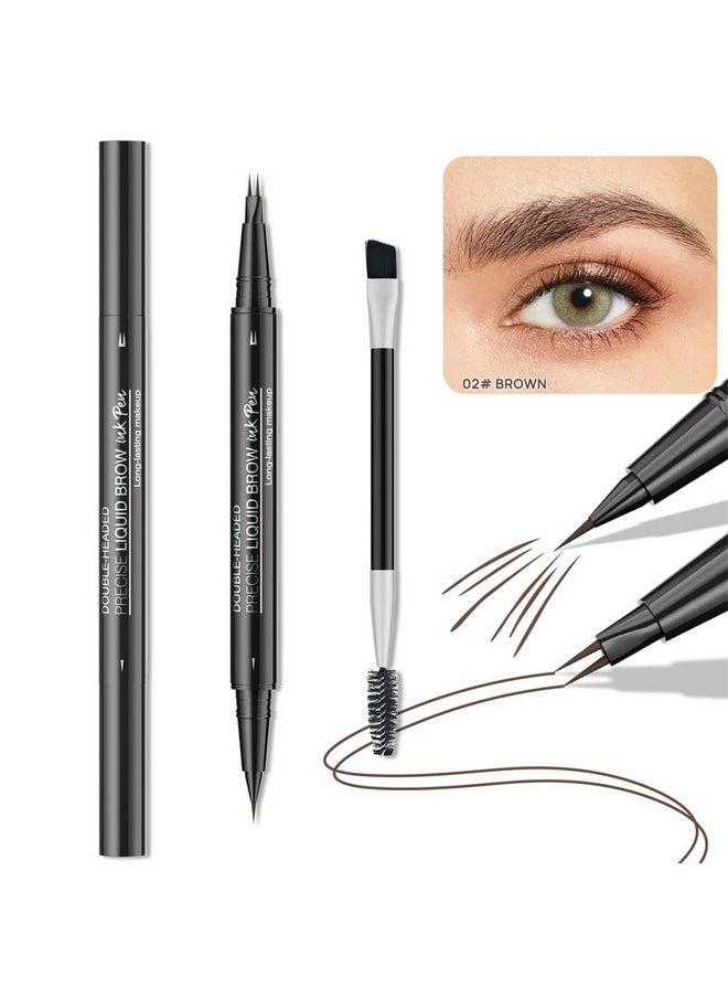 2-In-1 Double-Ended Eye Brow Pencils With 2 Tips And Precise Brush Tip, Waterproof Last All-Day, Microblading Eyebrow Pen (Brown)