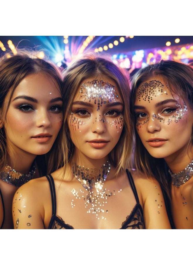 Silver Face Glitter Gel,Halloween Rave Accessories,Singer Concerts Body Glitter Gel,Music Festival Hair Sequins Face Glitter Paint Makeup,Sparkling Chunky Glitter For Women,50Ml