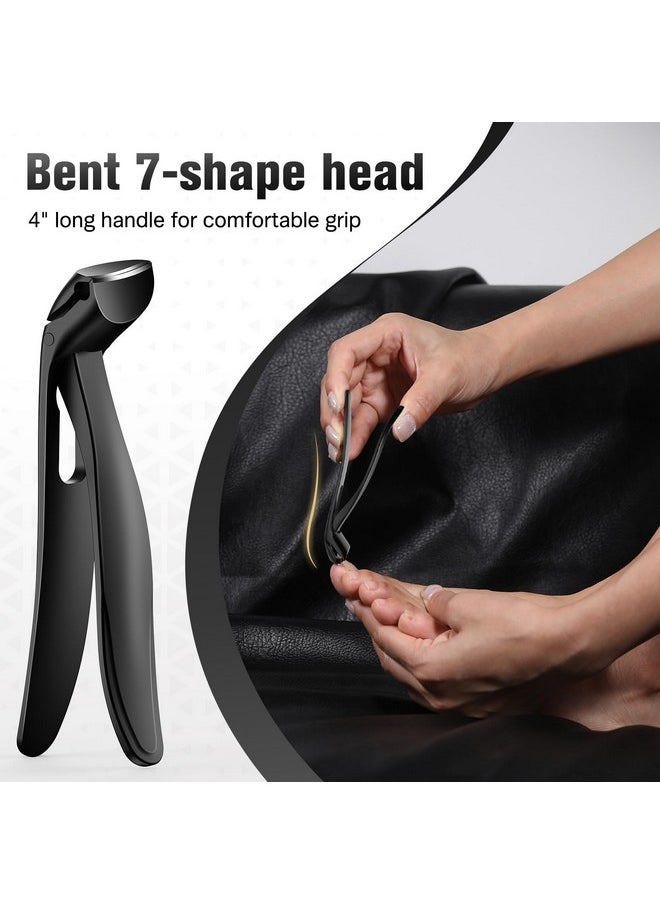 Angled Head Long Handled Toenail Clipper For Seniors - Large Wide Jaw Nail Clipper With Catcher For Thick Nails - Easier Trimming, Ergonomic Design (Black