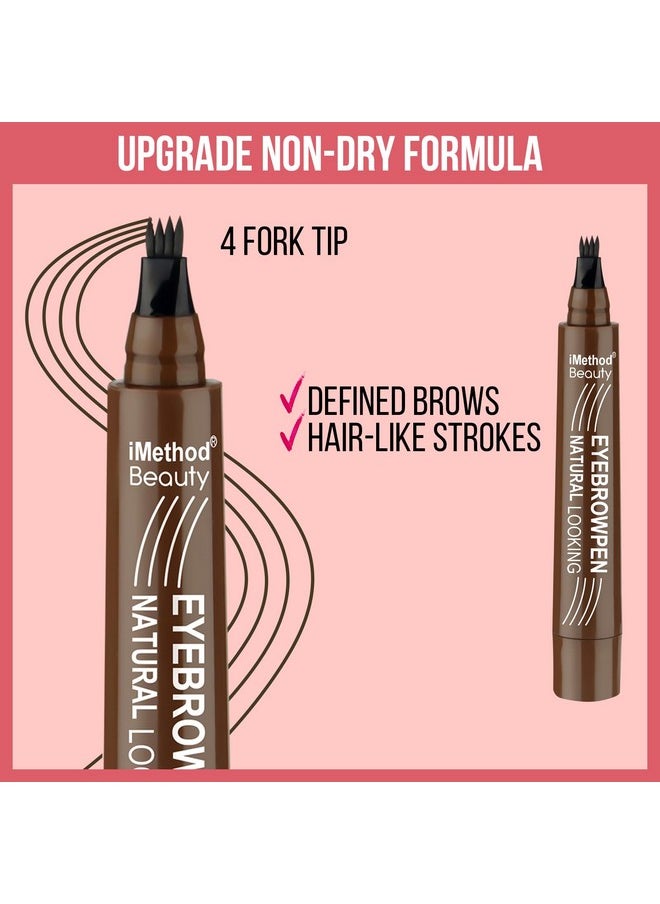 Eyebrow Pen - Eyebrow Pencil Magical Upgraded Eye Brow Pencils For Women With 4 Fork Tip & Spoolie Brush For Hair-Like Natural Brows, Last All-Day, Microblading Eyebrow Pen, Light Brown