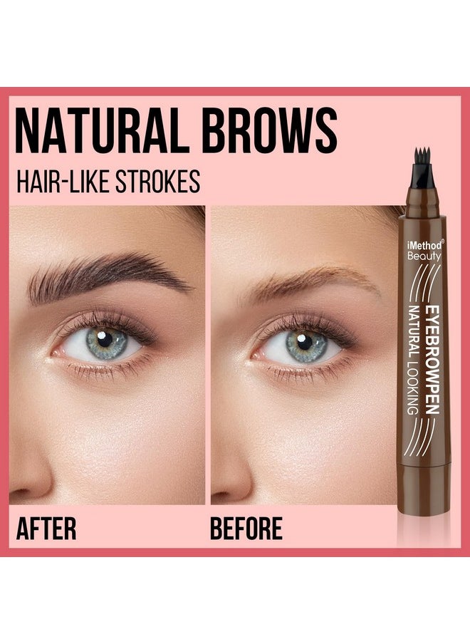 Eyebrow Pen - Eyebrow Pencil Magical Upgraded Eye Brow Pencils For Women With 4 Fork Tip & Spoolie Brush For Hair-Like Natural Brows, Last All-Day, Microblading Eyebrow Pen, Light Brown