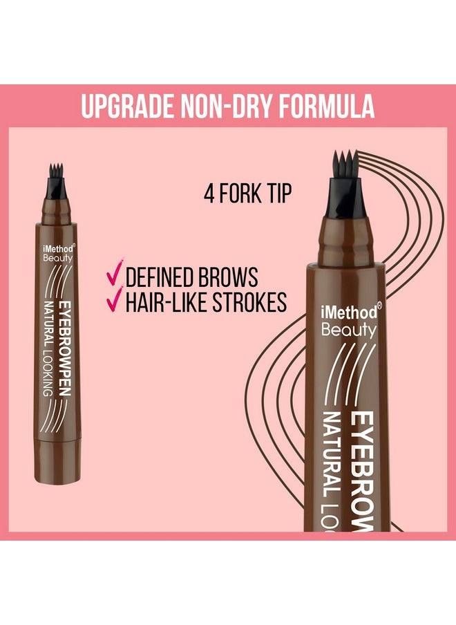 Microblading Eyebrow Pen - Eyebrow Pencil Magical Upgraded Eye Brow Pencils For Women With 4 Fork Tip & Spoolie Brush For Natural-Looking Hair-Like Defined Brows, Last All-Day, Light Brown