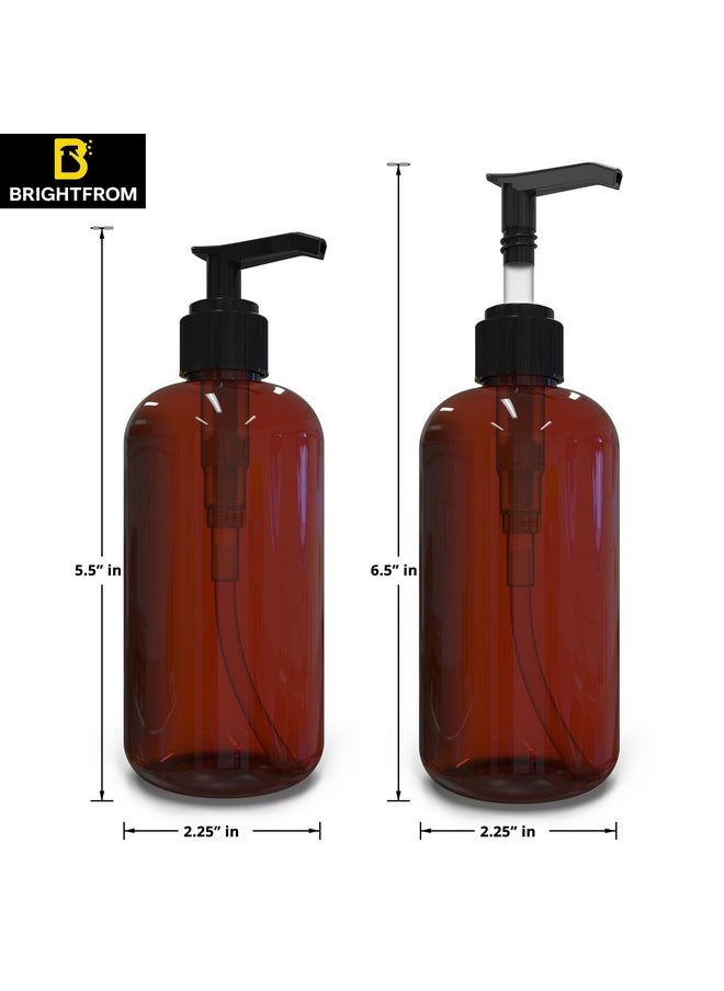 Plastic Bottles With Pump Dispenser, 8 Oz Empty, Bpa Free Refillable Containers For Body Wash, Moisturizer, Face Cream, Liquid Soap - Amber/Black - 2 Pack