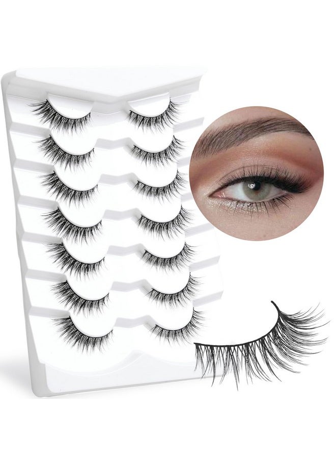 Natural Lashes Wispy Lashes Natural Look False Eyelashes Natural Flared Eyelashes False Eye Lashes Soft Fluffy Lashes 7 Pairs D9 Natural Foxy-12Mm