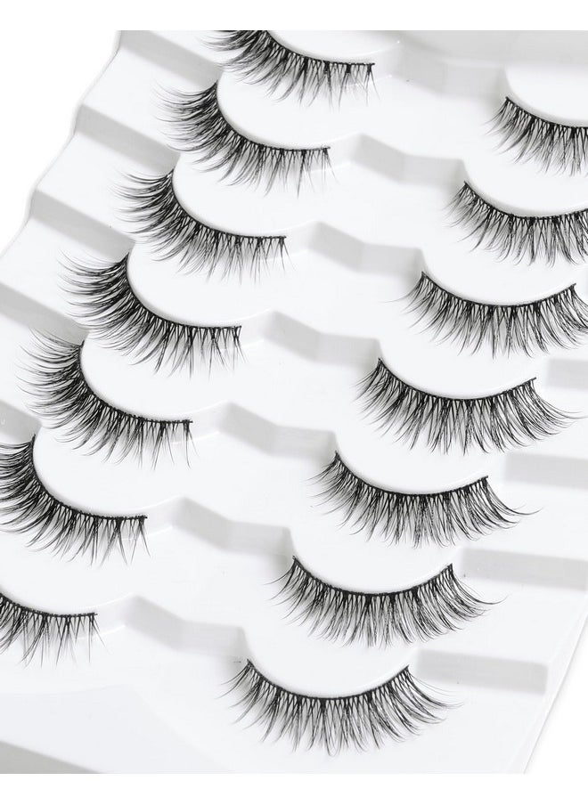 Natural Lashes Wispy Lashes Natural Look False Eyelashes Natural Flared Eyelashes False Eye Lashes Soft Fluffy Lashes 7 Pairs D9 Natural Foxy-12Mm