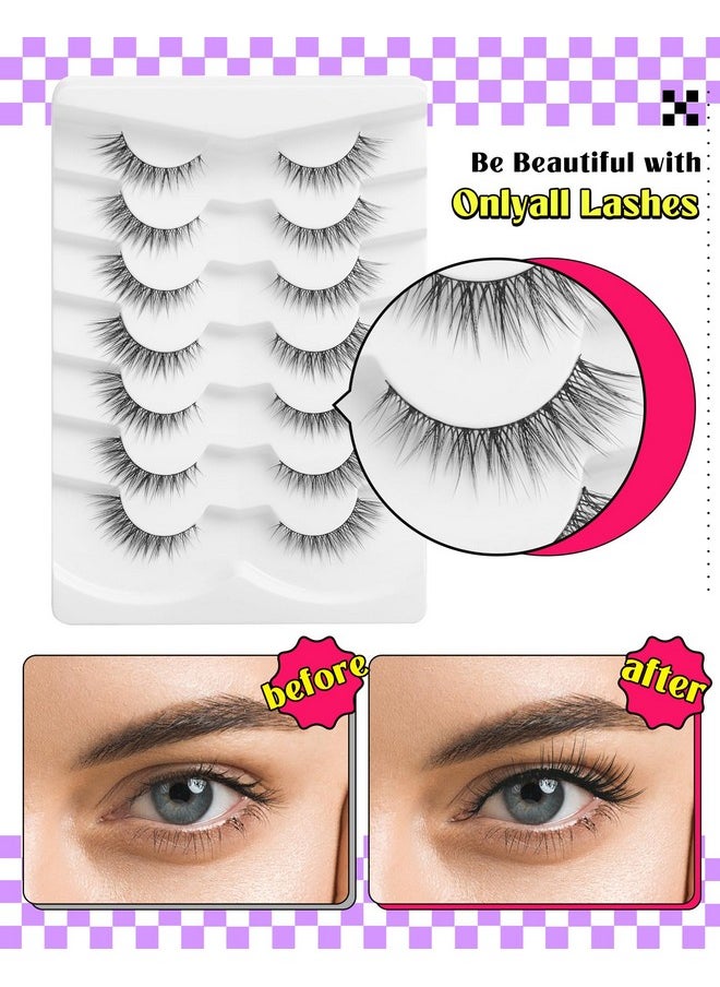 Natural Lashes Wispy Lashes Natural Look False Eyelashes Natural Flared Eyelashes False Eye Lashes Soft Fluffy Lashes 7 Pairs D9 Natural Foxy-12Mm