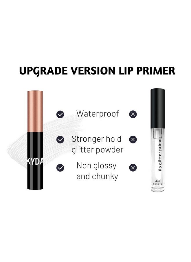 3 Colors Glitter Lip Kit, Diamond And Glitter Metallic Lip Powder With Lip Primer, Waterproof Long Lasting & Smudge Proof, Glitter Shimmer Sparkly Lip Cosmetic Without Sticky Flake Off Set D