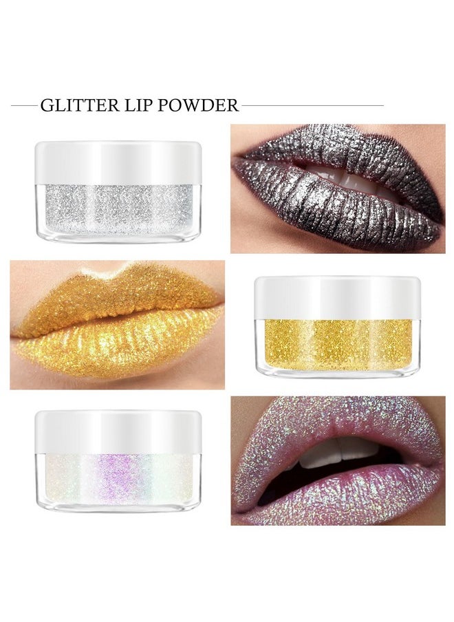 3 Colors Glitter Lip Kit, Diamond And Glitter Metallic Lip Powder With Lip Primer, Waterproof Long Lasting & Smudge Proof, Glitter Shimmer Sparkly Lip Cosmetic Without Sticky Flake Off Set D
