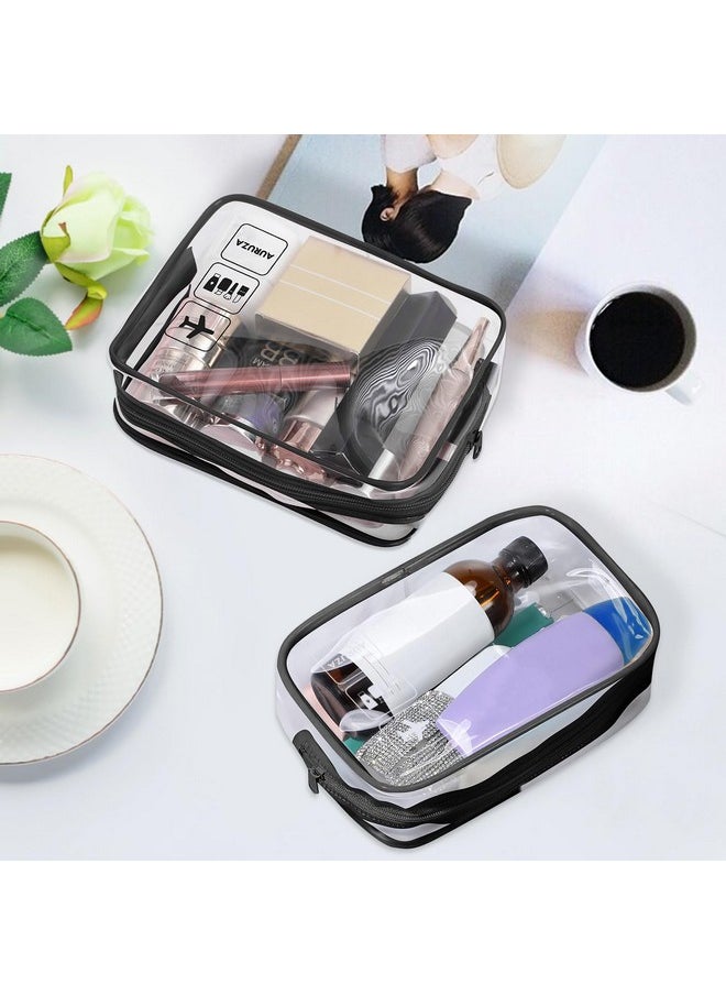 2 Pack Tsa Approved Toiletry Bag, Clear Makeup Bag,Travel Cosmetic Bag With Zipper,Clear Organizer Carry On Bag For Women,Pvc Cosmetic Pouch For Airport Airline Compliant (Black)