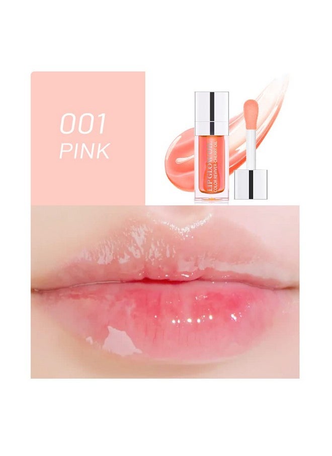 Plumping Lip Oil, Hydrating Lip Gloss Tinted Lip Balm Lip Care Transparent Toot Lip Oil, Long Lasting Nourishing Lip Glow Oil Non-Sticky Big Brush Glitter Shine Primer Lip Tint (Pink)