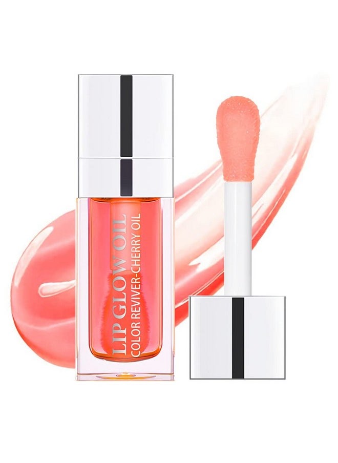 Plumping Lip Oil, Hydrating Lip Gloss Tinted Lip Balm Lip Care Transparent Toot Lip Oil, Long Lasting Nourishing Lip Glow Oil Non-Sticky Big Brush Glitter Shine Primer Lip Tint (Pink)