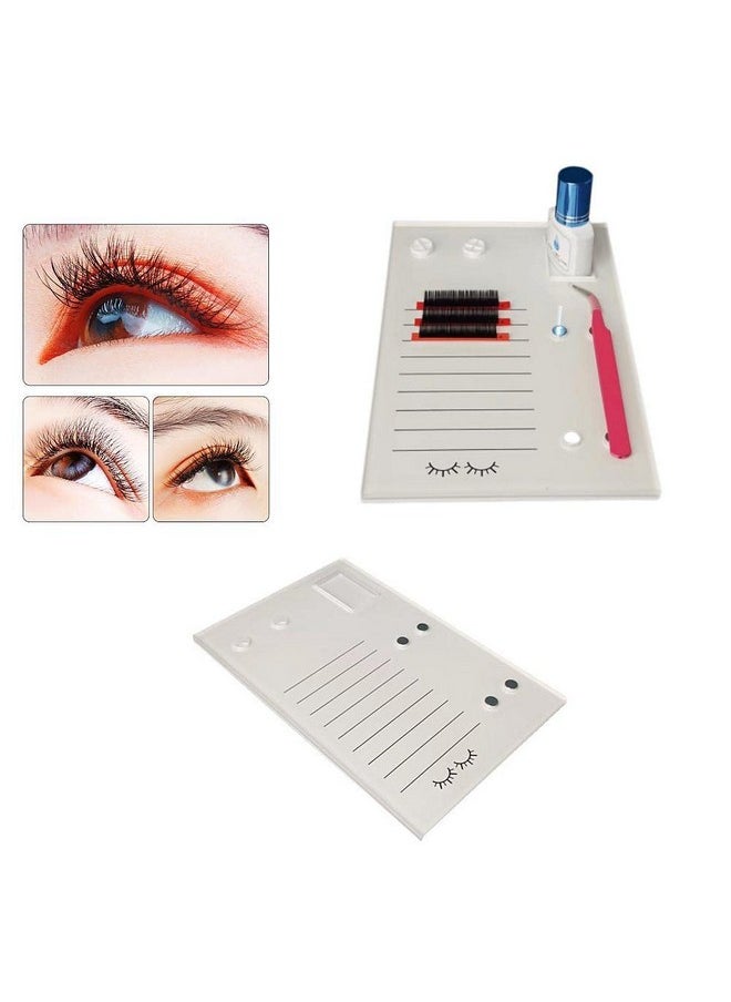 Acrylic Eyelash Grafting Pallet, Lash Tile Holder, Bigger Size Glue Cups Eyelash Extensions Storage Gasket Pads With Magnetic Suction For 2 Tweezers (White-7.87X5.12In)