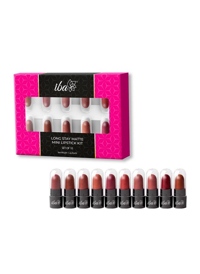 Long Stay Creamy Matte Micro Mini Lipstick Kit | Bullet Matte Lipstick Set | Highly Pigmented And Long Lasting | Hydrating & Moisturizing Mini Lipsticks Set For Women | Mini Lipstick Combo Pack | (Set Of 10) 12 G (1.2 G Each)