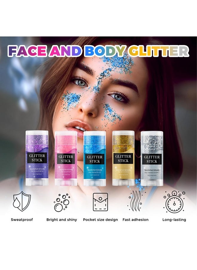 Sparkling Glitter Stick, Sweatproof Hair Glitter Gel, Instant Adhesion Silver Body Glitter Pocekt Size Silver Face Glitter For Kids Women 0.56 Oz.(Silver)