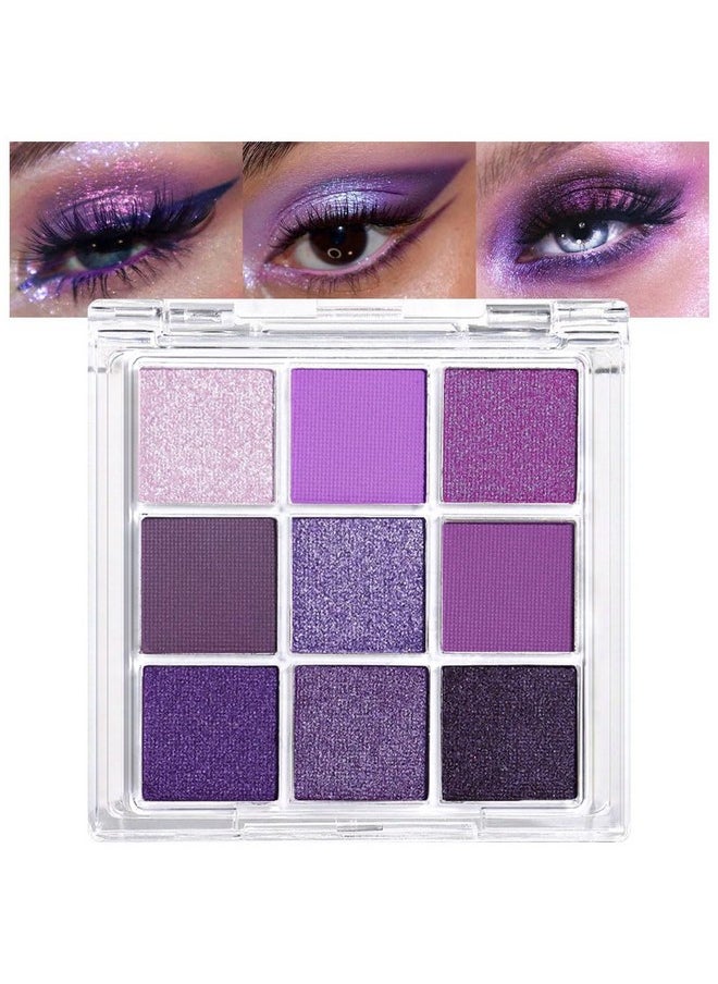 Deep Light Purple Matte Shimmer Eye Shadow Palette Makeup,Eyeshadow Long Lasting Waterproof Cruelty-Free, 9 Blendable Shades In Smooth With Gorgeous Pearls For Girls (Purple Palette)