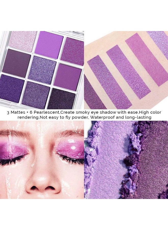 Deep Light Purple Matte Shimmer Eye Shadow Palette Makeup,Eyeshadow Long Lasting Waterproof Cruelty-Free, 9 Blendable Shades In Smooth With Gorgeous Pearls For Girls (Purple Palette)