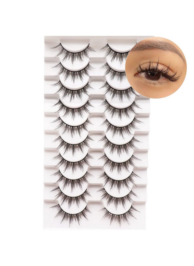 Manga Lashes Fluffy Faux Mink Lashes Natural Look 10 Pairs Asian False Eyelashes Pack Look Like Individual Clusters (6D75)