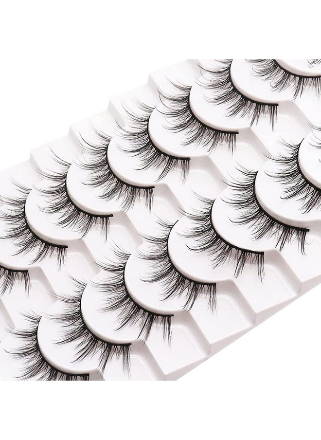 Manga Lashes Fluffy Faux Mink Lashes Natural Look 10 Pairs Asian False Eyelashes Pack Look Like Individual Clusters (6D75)