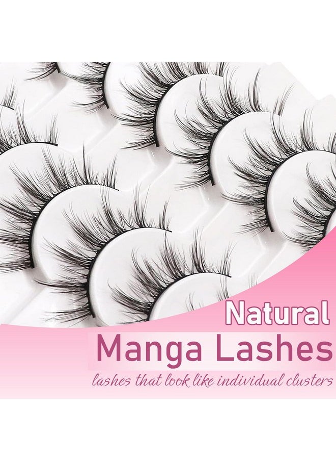 Manga Lashes Fluffy Faux Mink Lashes Natural Look 10 Pairs Asian False Eyelashes Pack Look Like Individual Clusters (6D75)