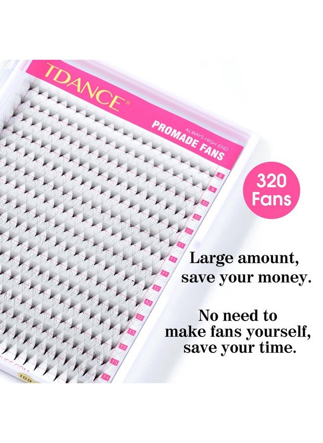 Premade Fans Eyelash Extensions 320 Fans Pre Made Fans Lash Extensions Middle Stem Heat Bonded Premade Lash Fans Volume Lash Extensions(320-10D-0.03-C-8-15Mm)