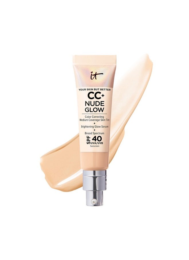 Cc+ Nude Glow Lightweight Foundation + Glow Serum With Spf 40 - With Niacinamide, Hyaluronic Acid & Green Tea Extract - Light Medium - 1.08 Fl Oz