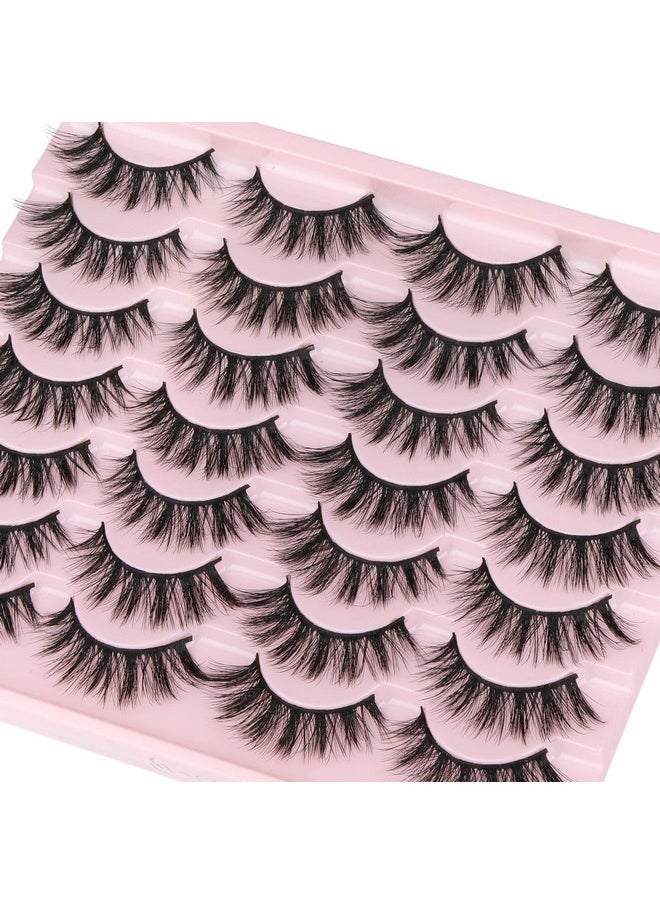 Eyelashes False Lashes Wispy Fluffy Eyelashes Mink Natural Look 3D Volume Fake Eye Lashes Pack Cat Eye Strip Reusable Faux Mink Eyelash 14 Pairs