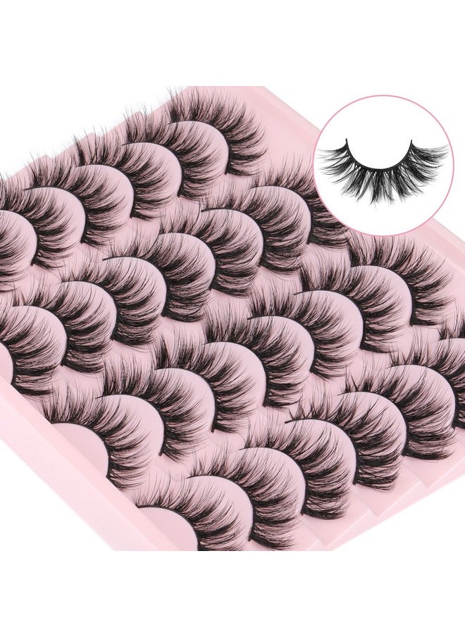 Eyelashes False Lashes Wispy Fluffy Eyelashes Mink Natural Look 3D Volume Fake Eye Lashes Pack Cat Eye Strip Reusable Faux Mink Eyelash 14 Pairs