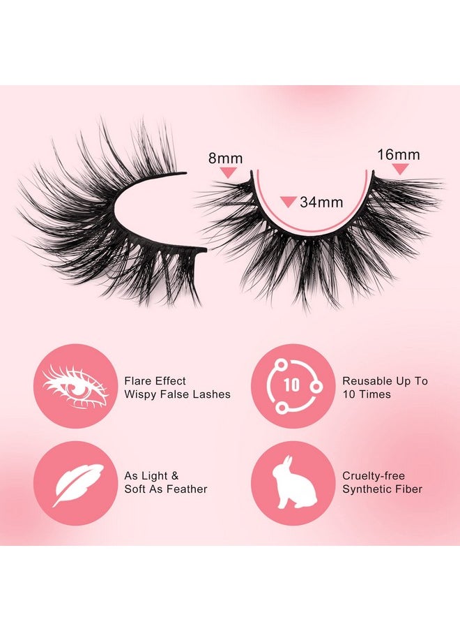 Eyelashes False Lashes Wispy Fluffy Eyelashes Mink Natural Look 3D Volume Fake Eye Lashes Pack Cat Eye Strip Reusable Faux Mink Eyelash 14 Pairs