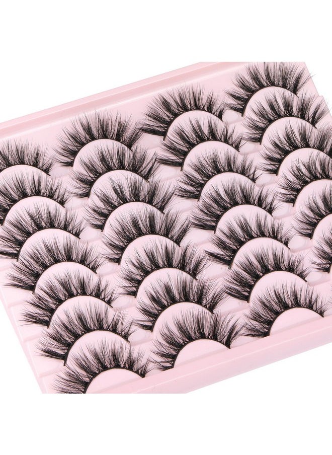 Eyelashes False Lashes Wispy Fluffy Eyelashes Mink Natural Look 3D Volume Fake Eye Lashes Pack Cat Eye Strip Reusable Faux Mink Eyelash 14 Pairs