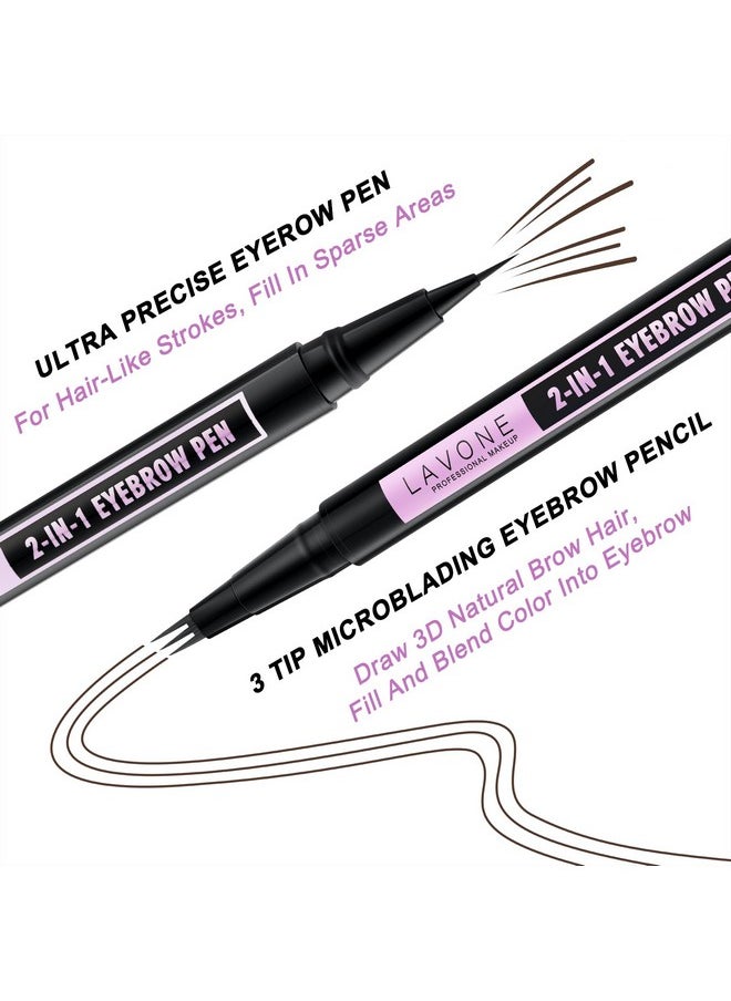 Eyebrow Pencil, 2-In-1 Waterproof Eyebrow Pen, With 3 Tip Microblading Eyebrow Pen And Ultra-Precise Brow Pencil, Dual-Ended Eyebrow Brush, For Eyebrow Makeup - Dark Brown