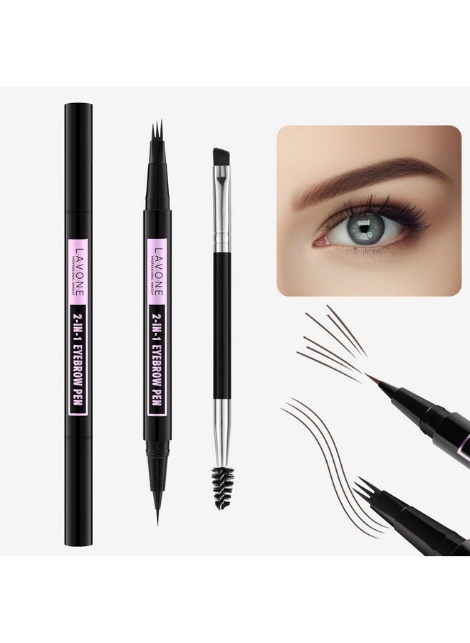 Eyebrow Pencil, 2-In-1 Waterproof Eyebrow Pen, With 3 Tip Microblading Eyebrow Pen And Ultra-Precise Brow Pencil, Dual-Ended Eyebrow Brush, For Eyebrow Makeup - Dark Brown