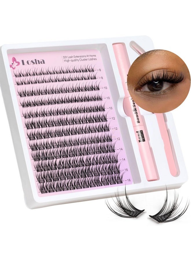 Lash Extension Kit 144Pcs Wispy Lash Clusters Kit 8-16Mm Natural Cluster Eyelash Extensions With Lash Bond And Seal And Lash Tweezer C Curl Diy Lash Extensions Kit For Beginners (Ld04 Flutter)